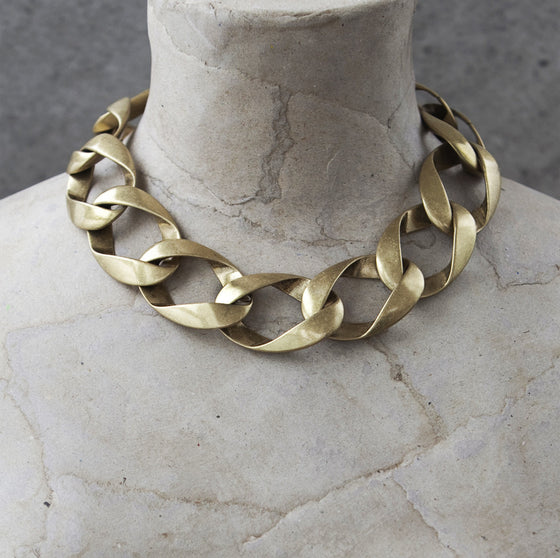 Tutti antique gold finish short chunky chain necklace - Ellimonelli