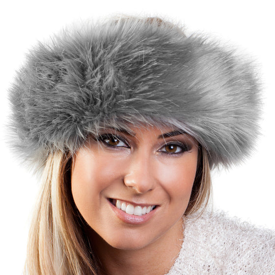 Grey frost faux fur headwarmer