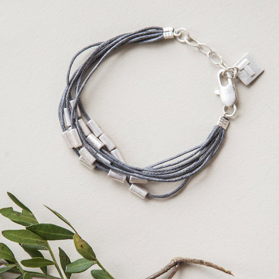Tutti grey/antique silver finish cord/beaded bracelet - Ellimonelli
