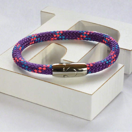 Purple hot air rope  bracelet with stainless steel magnetic clasp