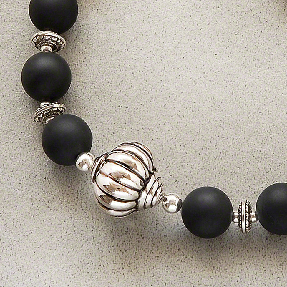 Paloma quirky black satin matt/antique silver necklace by Elli